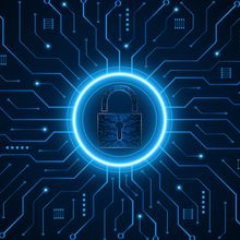 A conceptual image showing a padlock on a circuit board background.